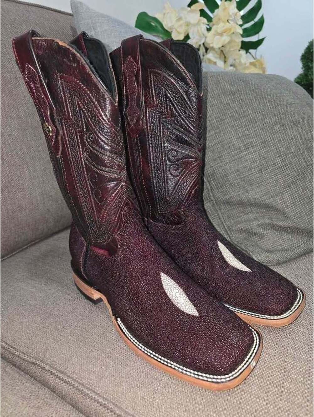Texas Country Stingray Boots Squeare Toe Color: Burgundy Model: Mantarraya H-501